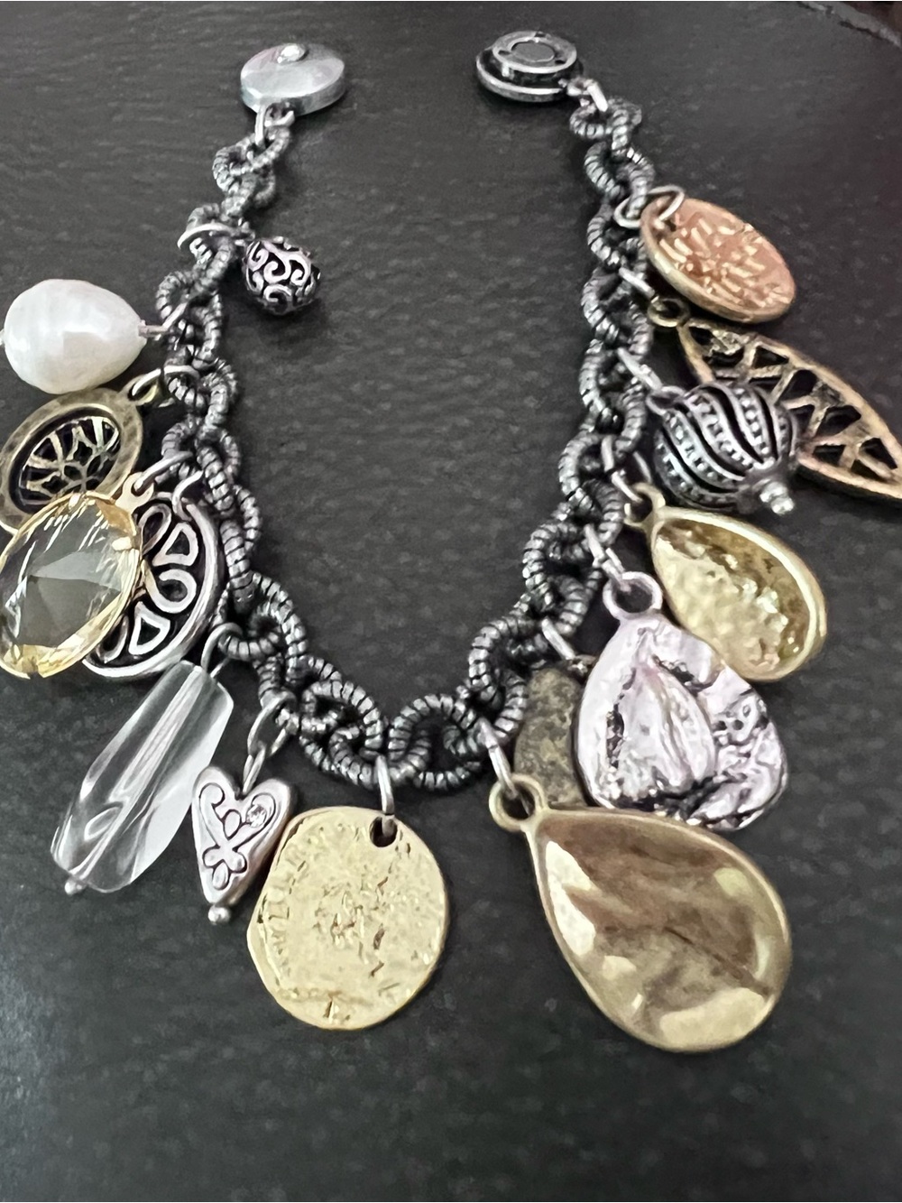 Mixed Metal Charm Bracelet - I Gold & Silver Teardrop Charms CHICO’s